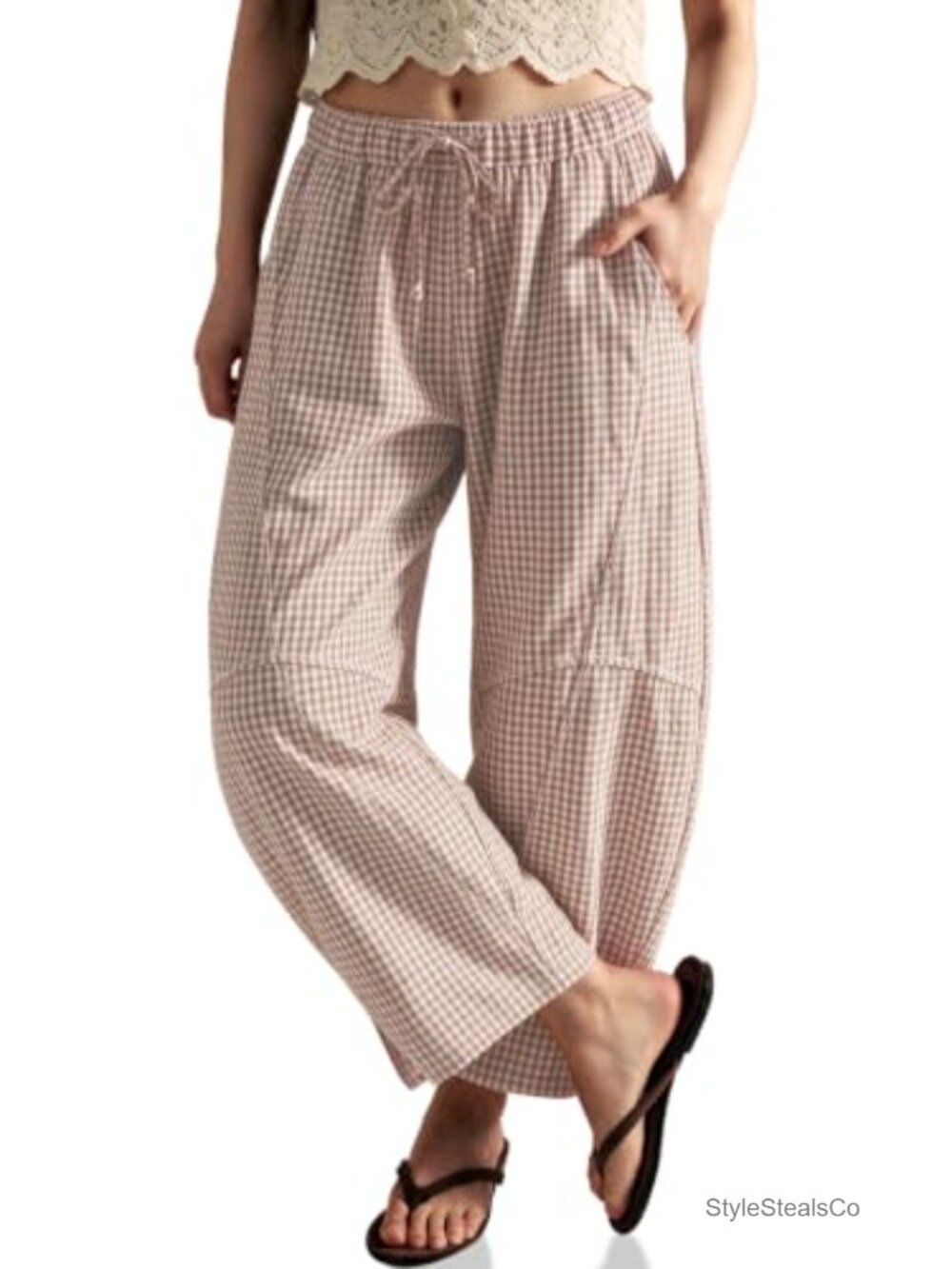 Linen Blend High Rise Wide Leg Drawstring Barrel Pants Women Casual Trousers